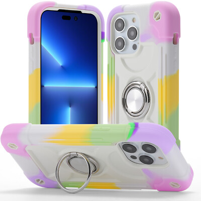 For iPhone 14 15 Pro Max 13 Shockproof Ring Holder Kickstand Hard Rugged Case