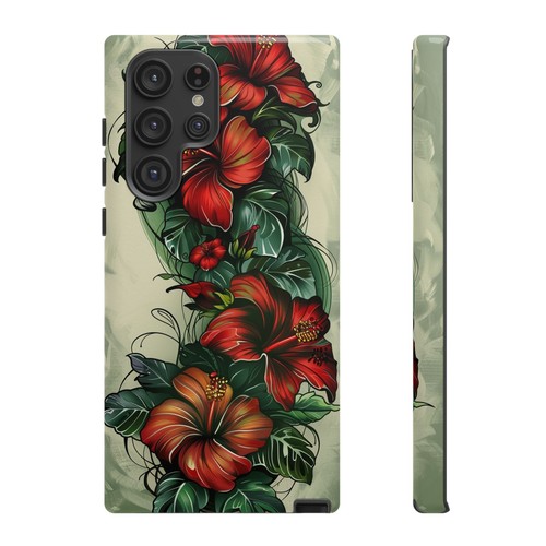 For Galaxy, Pixel, iPhone Case Cover - Red Ink Hibiscus Flower Tattoo Style - Picture 144 of 191