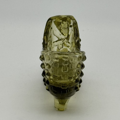 Fenton Art Glass Olive Green Hobnail Cat Head Shoe Slipper Heel Boot Vintage - Bild 4 von 8