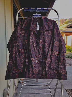 NEW BLANQUE  Brocade Roca Jacket, Shirt, Rusty Bronze Flower Print, 1 (fit 2X)