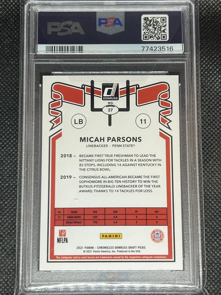 2021 Panini Chronicles DP MICAH PARSONS RC #27 ROOKIE CARD PSA 9 MINT Penn State - Image 2 of 2