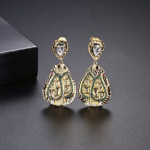 Lange Blatt Ohrringe Kupfer Intarsien Zirkon Mode Damen Farbe vergoldet Schmuck - Bild 5 von 5