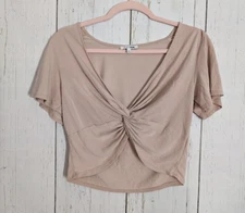 Fashion Nova Size Medium Tan Cream Casual Twist Front Womens Crop Top