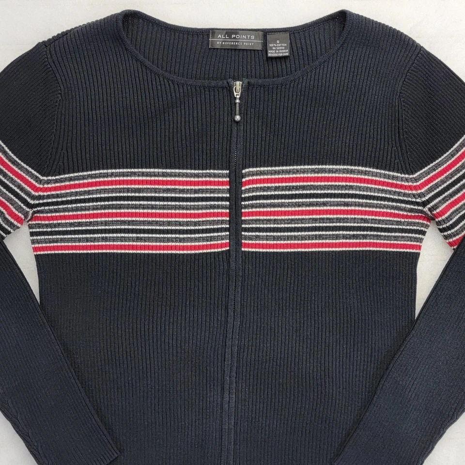 Blusa suéter All Points Reference Point feminina casual zíper completo tamanho P preta vermelha - Imagem 2 de 4