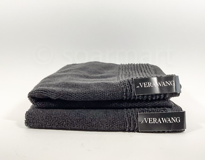 Vera Wang Classic Luxury Solid Black 2 Piece Bathroom Bath Towel
