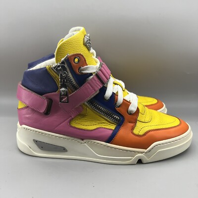 Versace Spring 2015 Sneakers Men s 10 US, 43 EU Yellow Pink Leather Zip Strap