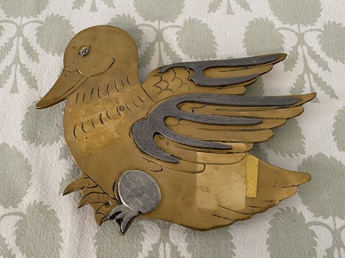 Vintage Duck Shape Brass and Pewter Hot Plate Footed Trivet