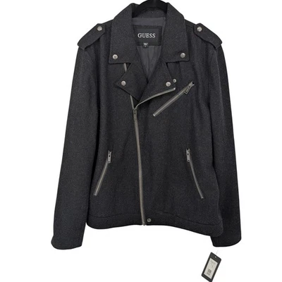 Chaqueta GUESS Moto Mujer Grande Negra Mezcla Lana Asimétrica Cremallera Avanzada Motociclista Nueva con Etiquetas - Imagen 1 de 4