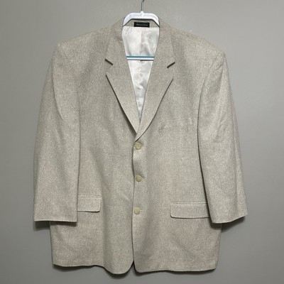 #ad Mazzoni Men#x27;s 100% Silk Blazer 50R Beige Cream Sports Coat Wedding Event Jacket $36.00