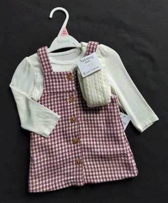 Muskat Baby Mädchen Kariert Dogtooth 3-teiliges Kleid Set 6-9 Monate