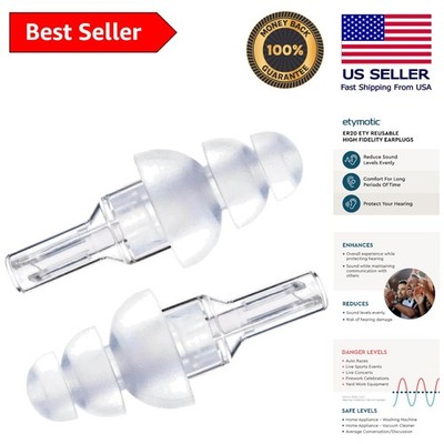 ER20 ETY High-Fidelity Earplugs - Clear, Reusable with 20 dB Sound Reduction