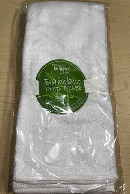 HTF Pampered Chef White Bamboo Kitchen Towel NIP Serving 2 Read Description