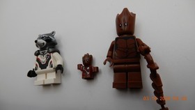 LEGO Marvel Baby Groot Rocket Racoon in white and Groot Minifigure Figure Lot