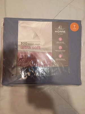 JCPenney Home 300TC Ultra Soft Twin Sheet Set 100% Cotton Blue White Stripe