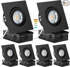 6 Pack 4 Inch Black LED Recessed Lighting 8W Gimbal Downlight