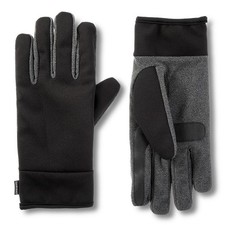 Isotoner Mens Gray Black Water Repellent Stretch Tech Fleece Gloves Size L NWT