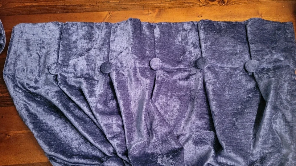 2-DKNY-VELVET Chenille-inverted  PLEATED-navy Blue Indigo - 108" CURTAINS Panels - Image 3 of 4