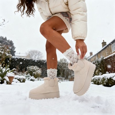 Damen Stiefeletten für Frauen Winter Schnee Fell Stiefel Warm Plateau Wanderschuhe