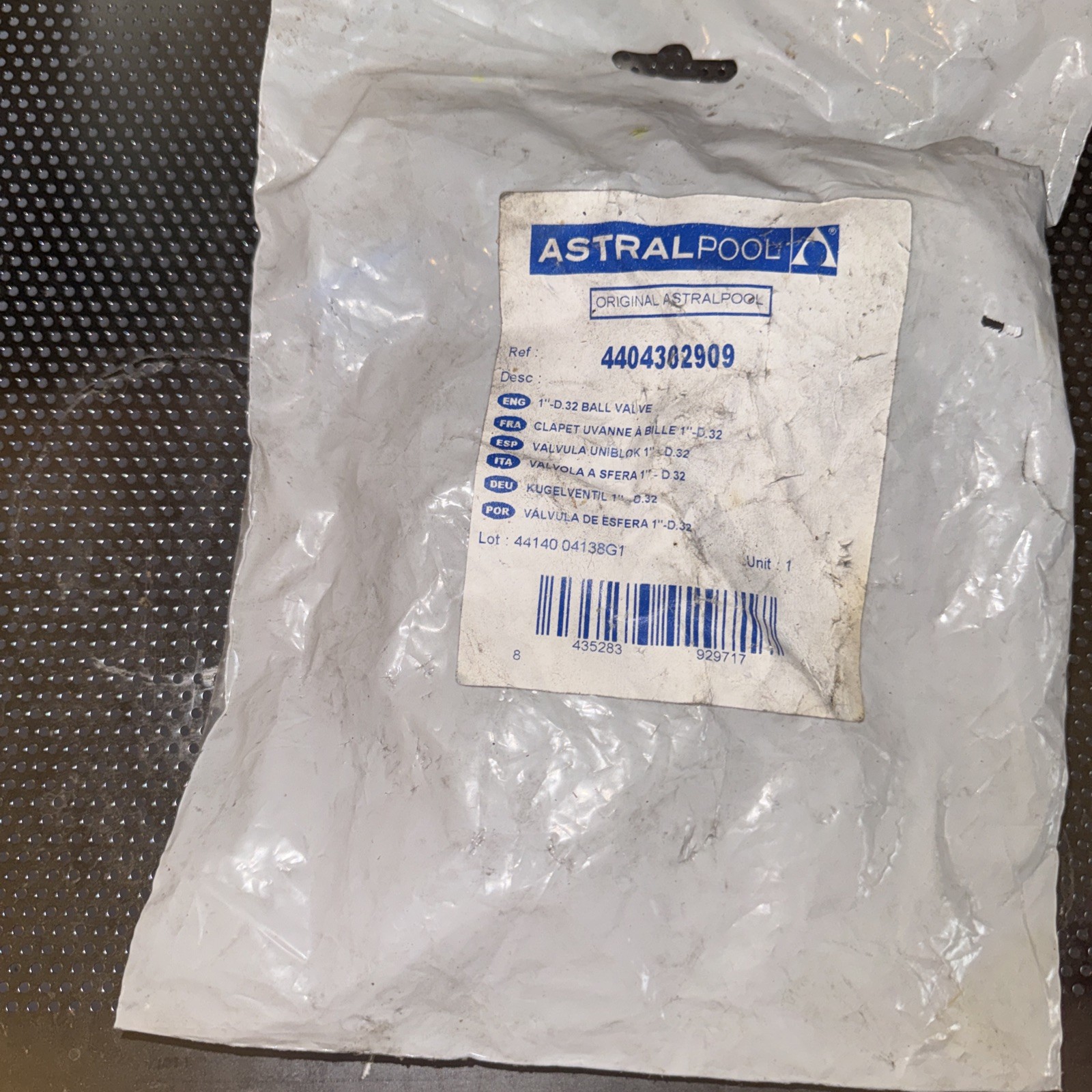 Válvula de bola Astral Pool 1” D. 32 PN 4404302909 NUEVO EN PAQUETE