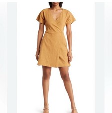 Madewell Women's Natural Cross Front Flutter Sleeve Minidress Mustard Size M