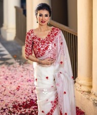 Heavy Organza Beautiful Women's Saree Indian Bollywood Wedding Party Wear Sari