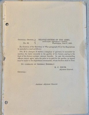 #ad #ad RARE VINTAGE 1883 MILITARY GENERAL ORDERS 39 GENERAL SHERMAN G $7.50