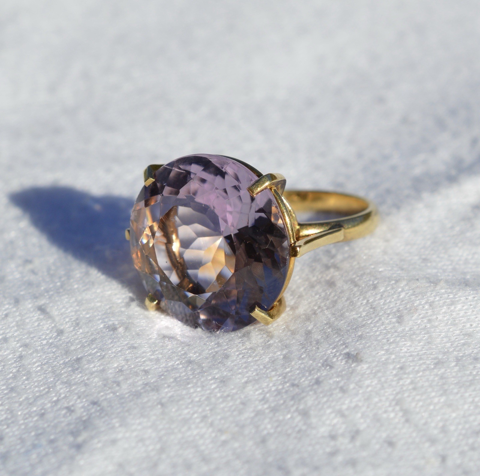 18k Solid Yellow Gold Ring, Round Cut Natural Ame… - image 8