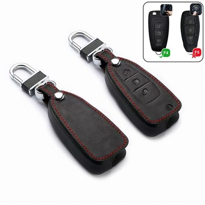 Leder Hülle für Ford Autoschlüssel Schwarz Key Fob Cover + Karabiner Schutzhülle