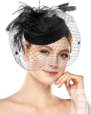 1920s Vintage Fascinators Hats Pillbox Hat with Veil Feather Top Hat for Women