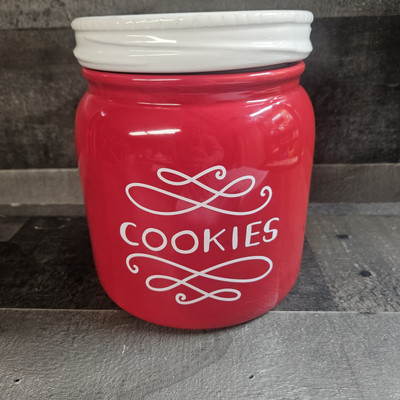 Red Cookie Jar w/white Lid. Target         7 1/2  H