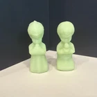 VTG. Fenton  Satin Glass Uranium Praying Girl and Boy Figurines 4"