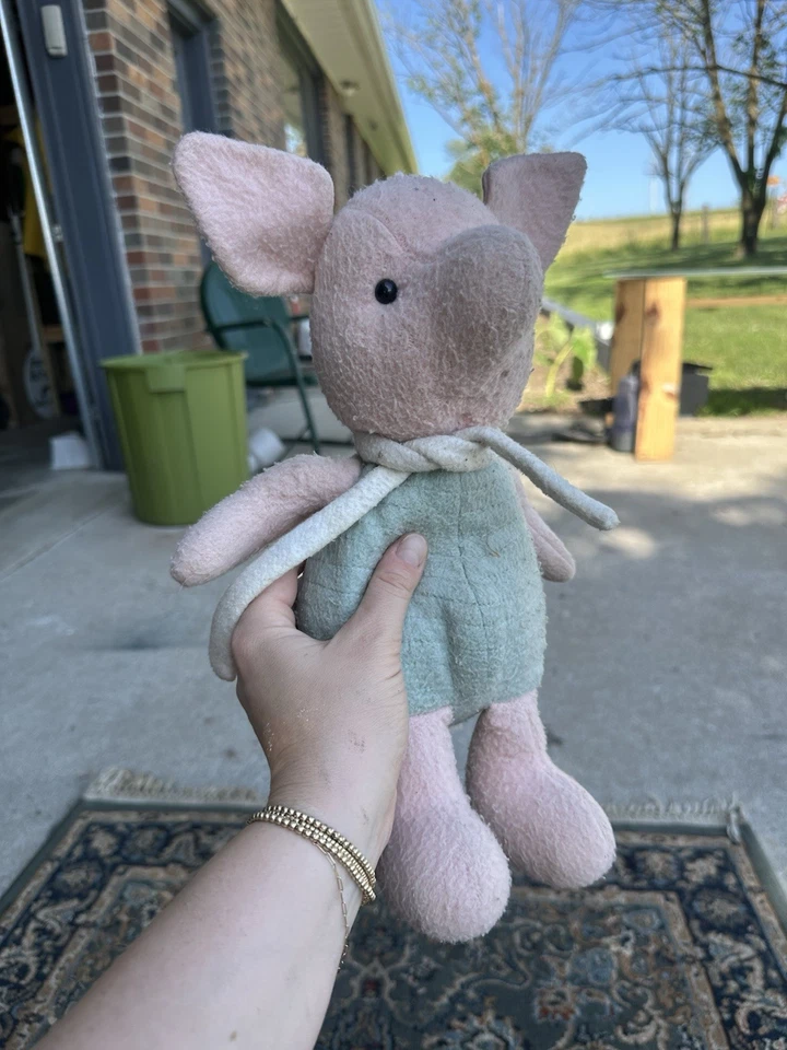 Rare Blue Dress Piglet Stuffed Toy Walt Disney Vintage Winnie The Pooh Plush - Image 2 of 4