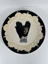 Gloves 3D Relief Decoration Ceramic Dish Plate Black White