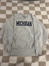 Made In The USA Reverse Weave Women’s Grey Michigan Sweatshirt Size M