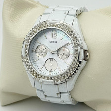 Women's GUESS WaterPro White 38mm MOP Dial Bracelet Watch, Day/Date Runs G12543L