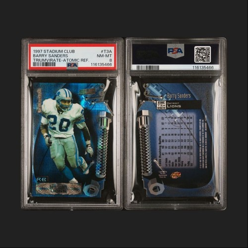 1997 Topps Stadium Club Triumvirate Atomic Refractor Barry Sanders PSA 8 Detroit - Picture 2 of 2