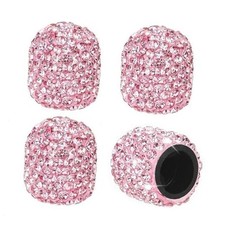 Car Tire Valve Stem Caps Sparkling Crystal Tire Caps 4Pcs-Universal Car Pink
