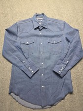 Wrangler Mens Cowboy Cut Firm Finish Twill Western Snap Work Shirt Blue Medium