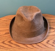 Pre Owned Vintage Remarkable BROWN SUADE LEATHER FEDORA HAT SIZE 7 1/4 X 7 3/8