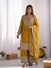 Trending Designer Yellow Silk Kurta Palazzo With Dupatta For Wedding  Party
