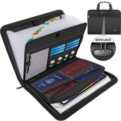 Fireproof Accordion File Organizer Lock 13 Pockets Expanding Folder Portable