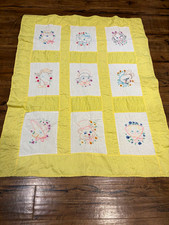 Vintage Crib Patchwork Quilt Animals Theme Yellow White Baby Bedding