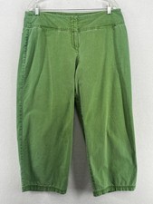 EILEEN FISHER Pants L Cotton Canvas Cropped Straight Relaxed Fit Green