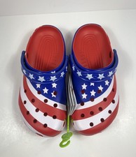 Crocs Men  s Size 6 Women  s 8 Classic American Flag Clogs USA Patriotic New