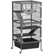 PawHut 45" Small Animal Cage, 4-Tier Rolling Ferret Chinchilla Cage, Gray