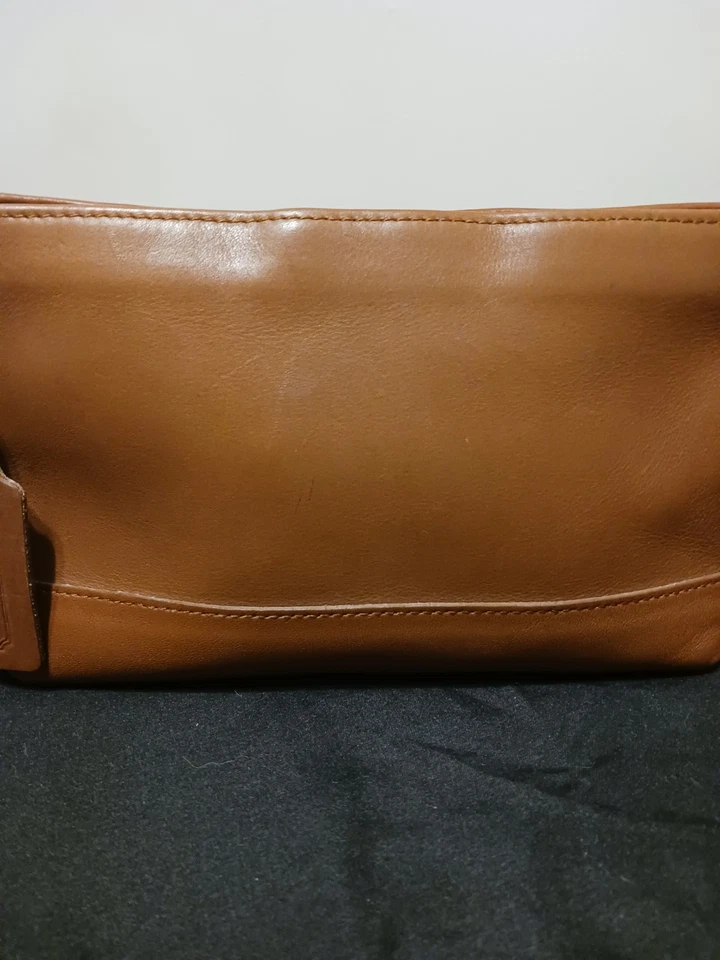 Vtg 90s Coach Cosmetic Case 7172 British Tan Leather Cartouche Lined Make Up - Image 4 of 4