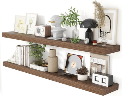 55'' Rustic Walnut Floating Shelves Set of 2 - Wall Mounted Storage & Display