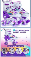 Kids Adjustable Roller Skates   Small EU 31-34   Quad Wheels   Purple Girls