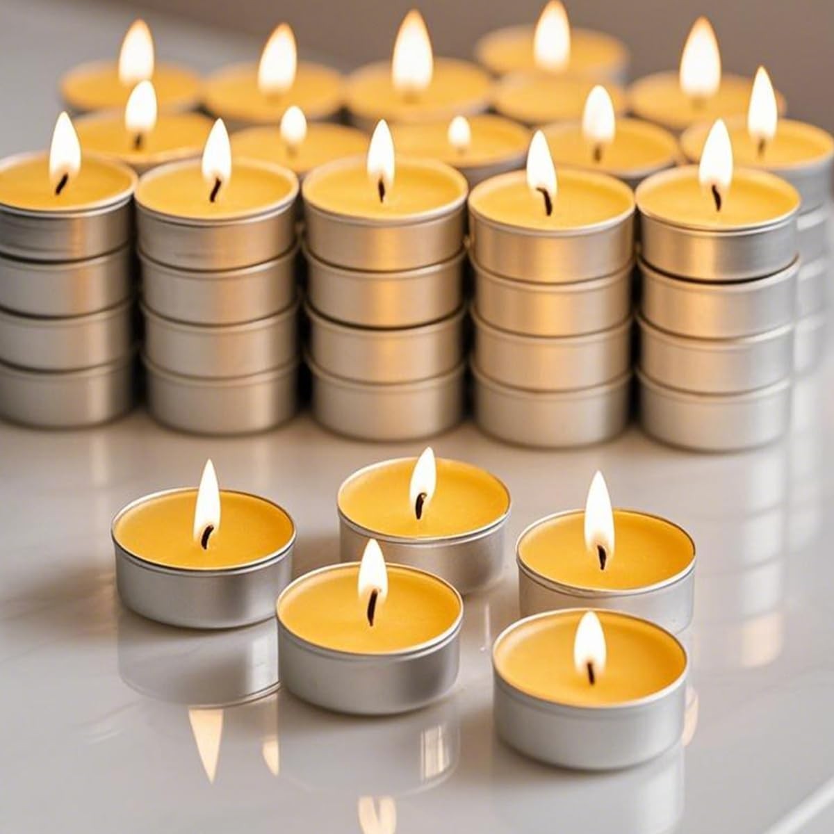 24 Pack Beeswax Tea Candles in Aluminum Cup, 4 Hours Burn Time, Natural 24pcs 