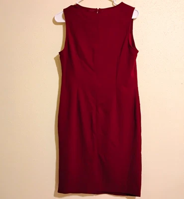 Burgundy Sheath Dress Solid Pleated Knee Length Sleeveless Back Zip L - Image 1 of 4